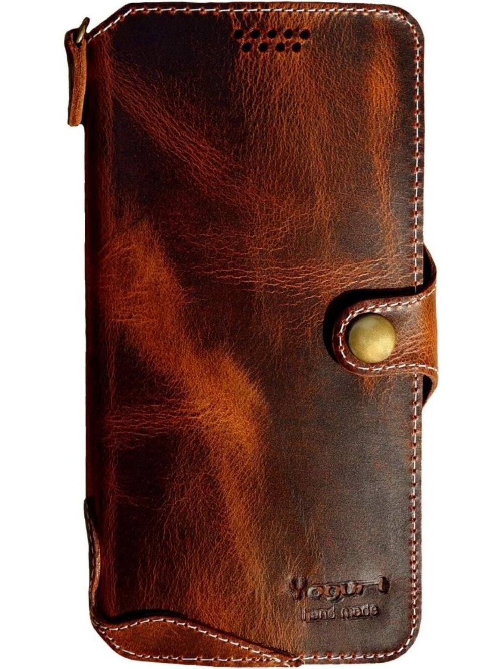 Handmade Dark Brown Leather Wallet Case for iPhone 17 Pro Max - Stylish